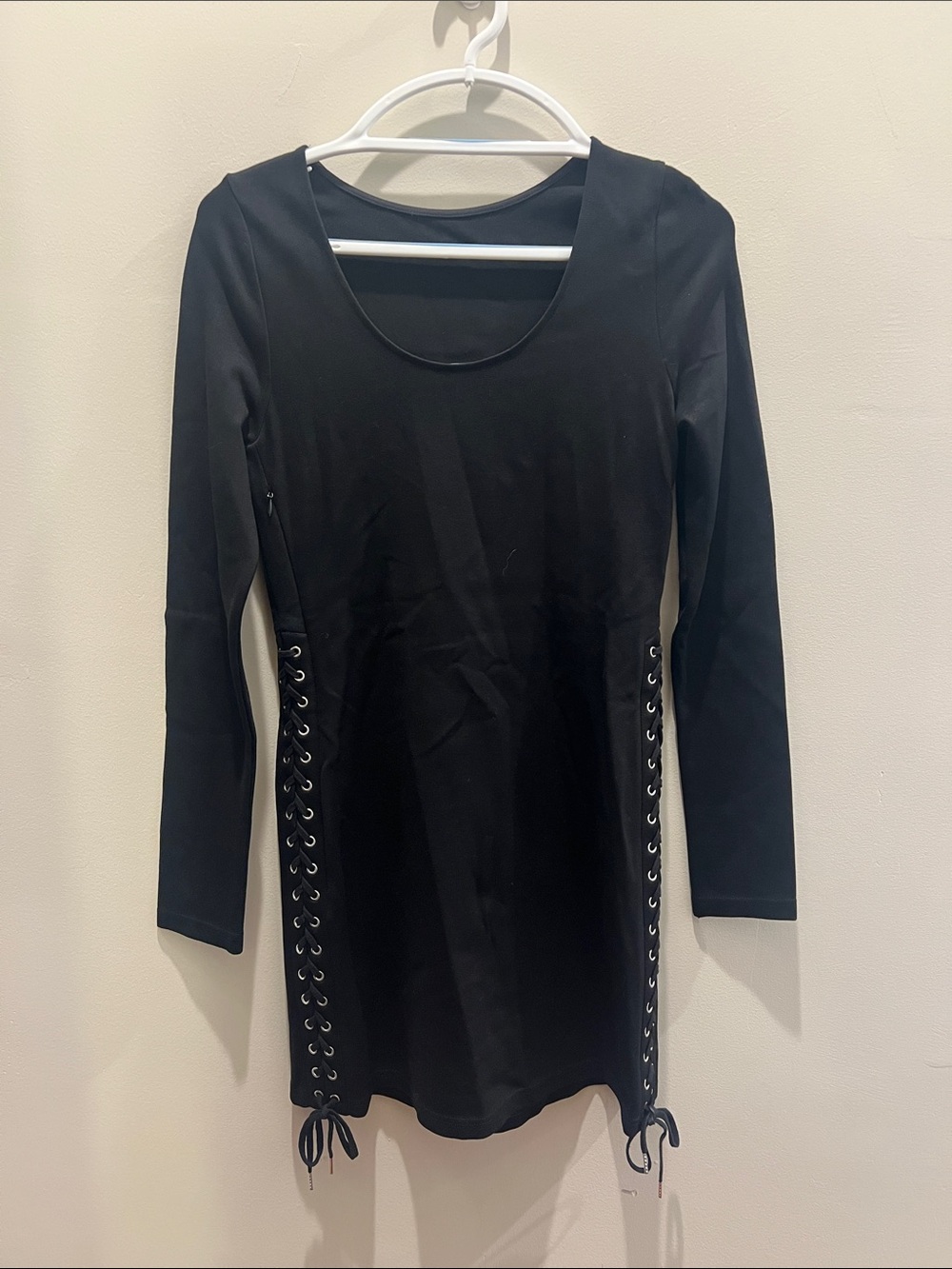 McQ Alexander McQueen Black Lace-Up Long Sleeve Women's Dress